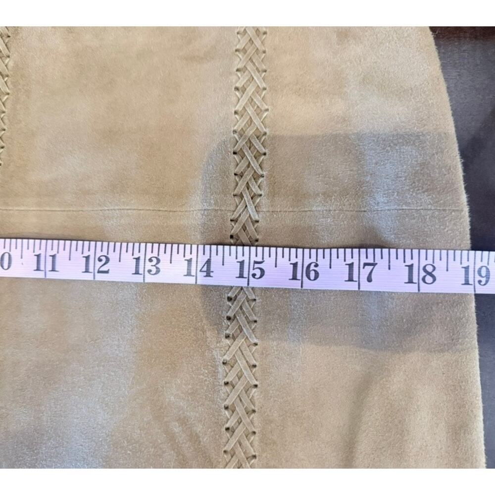Vintage 90s Doncaster Suede Leather Straight Skirt Sz 8 Warm Tan Boho Western - Picture 6 of 8